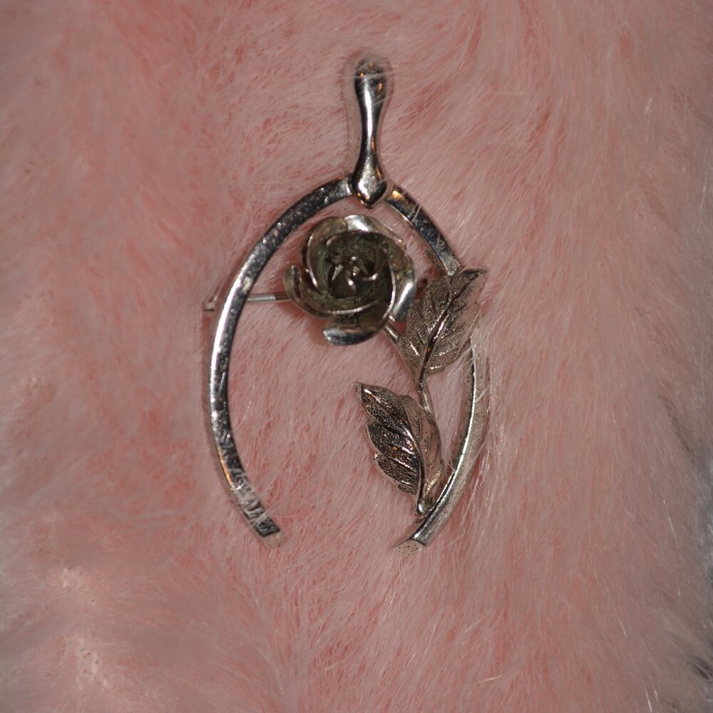 Silver Rose with Petals Brooch Pin